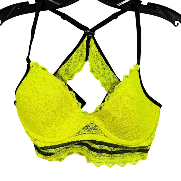 PINK Victoria's Secret Neon Yellow Lace Racerback XS Bralette Bra Neoncore Rave - Picture 12 of 13
